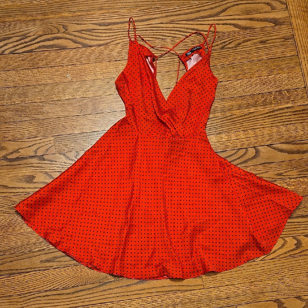 Zara Red Polka Dot Strappy Slip Dress Pin Up XS